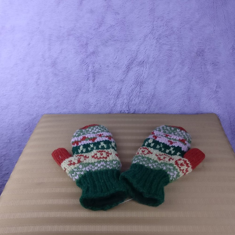 Fair Isle Wool Mittens 100%YAK Wool Fleece Lined Nordic Chunky Knit Mde in Nepal - Picture 1 of 11
